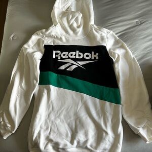 Reebok Men's White and Black Sweatshirt with Green Accent